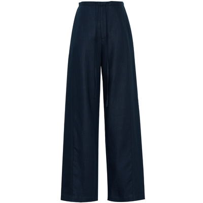 夏莫卡人字纹天丝亚麻阔腿裤