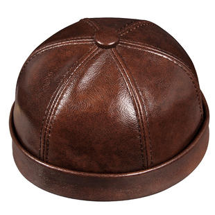 真皮复古瓜皮帽休闲地主帽中老年户外无檐棒球帽秋冬薄款圆帽子男