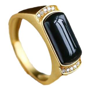 黑玉黑玛瑙复古可开口戒指男女同款大气古法黑金情侣款情人节