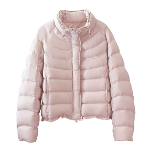 粉色小立领排骨羽绒服女短款轻薄2025新款冬季小个子90白鸭绒外套