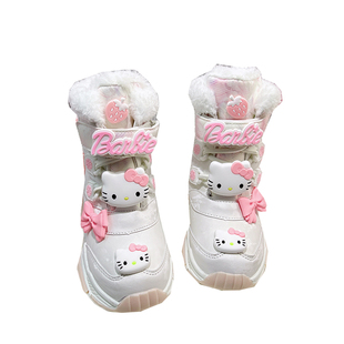 白色雪地靴女2025新款厚底秋冬季皮面女童东北高筒中筒女款圣诞靴