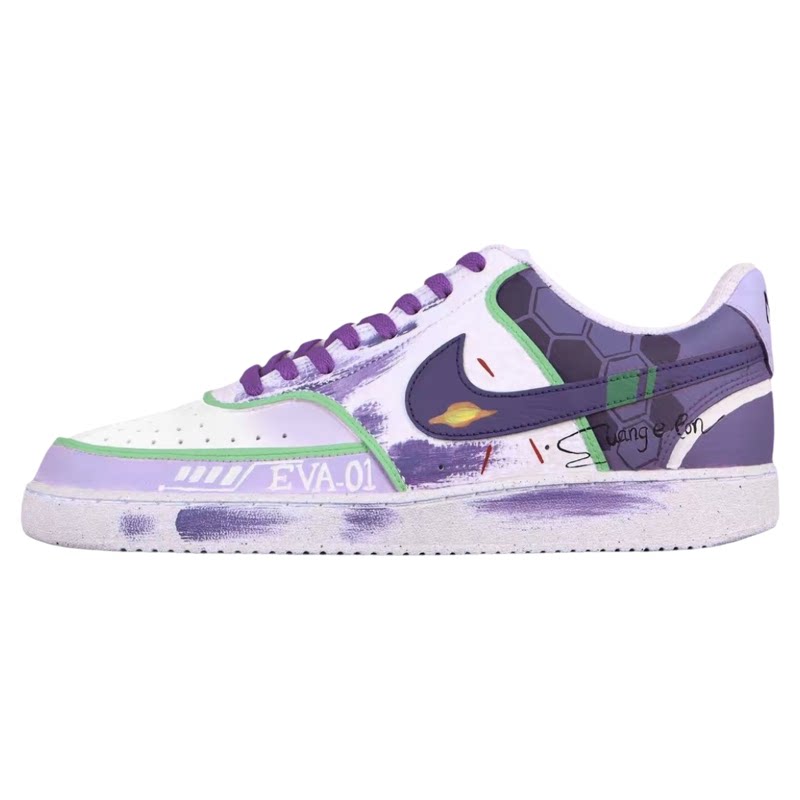 【定制球鞋】Nike Court Vision 初号机喷墨紫手绘涂鸦低帮板鞋