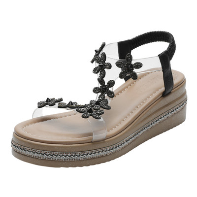 百丽夏透明仙女风时装水钻女凉鞋