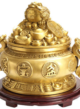 纯铜金蟾三足蟾蜍聚宝盆招财摆件