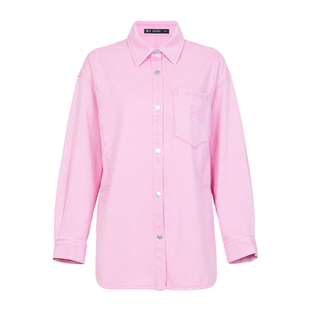 婉甸2026春季新品樱花粉丹宁宽松长款长袖衬衫式外套1251O20SX4