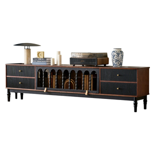 法式复古红橡木电视柜实木中古风客厅电视柜双色复古风电视柜边柜