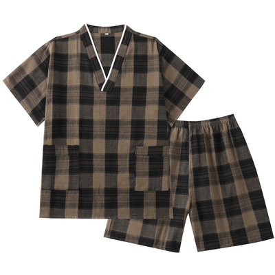 高档格子汗蒸服男女套装