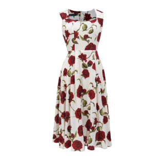 法式浪漫吊带裙玫瑰花连衣裙方领无袖背心裙优雅A字裙复古少女夏