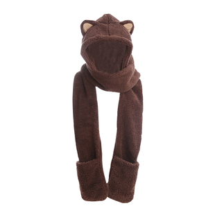 秋冬女帽子围巾手套三件一体套装亲子学生儿童可爱厚羊绒保暖礼物