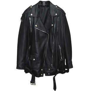 2025新款头层绵羊真皮皮衣女韩版宽松落肩时装外套遮肉显瘦腰带景