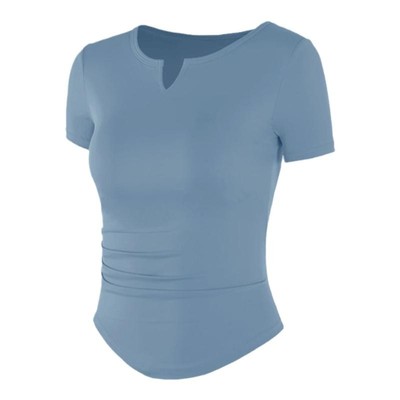 带胸垫短袖瑜伽服女侧抽褶