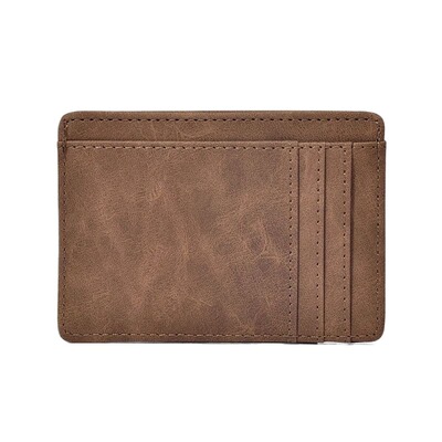 无印MUJ多卡位卡套疯马皮一片式卡夹迷你零钱包超薄男士卡包卡片