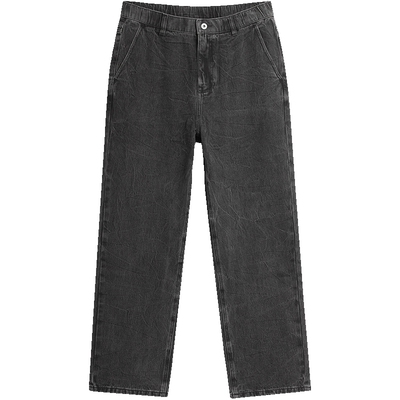 EHE男装100%棉宽松百搭直筒灰黑色休闲水洗牛仔长裤男秋冬新款