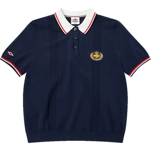 umbro茵宝官方运动Polo衫新款短款女士学院风复古短袖翻领T恤衫