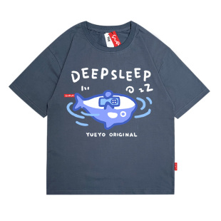 悦游 deep sleep深度睡眠夏季虎鲸潮牌日系落肩短袖T恤男纯棉宽松
