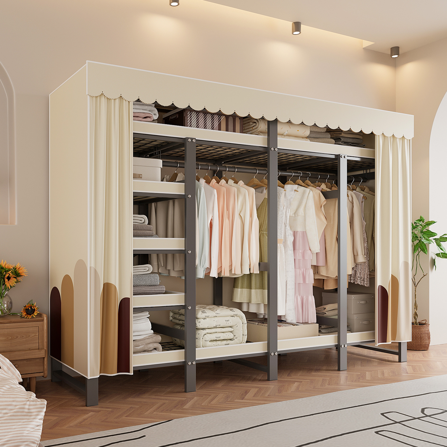 衣柜家用卧室免安装折叠2025新款爆款简易布衣柜出租房用钢制衣橱