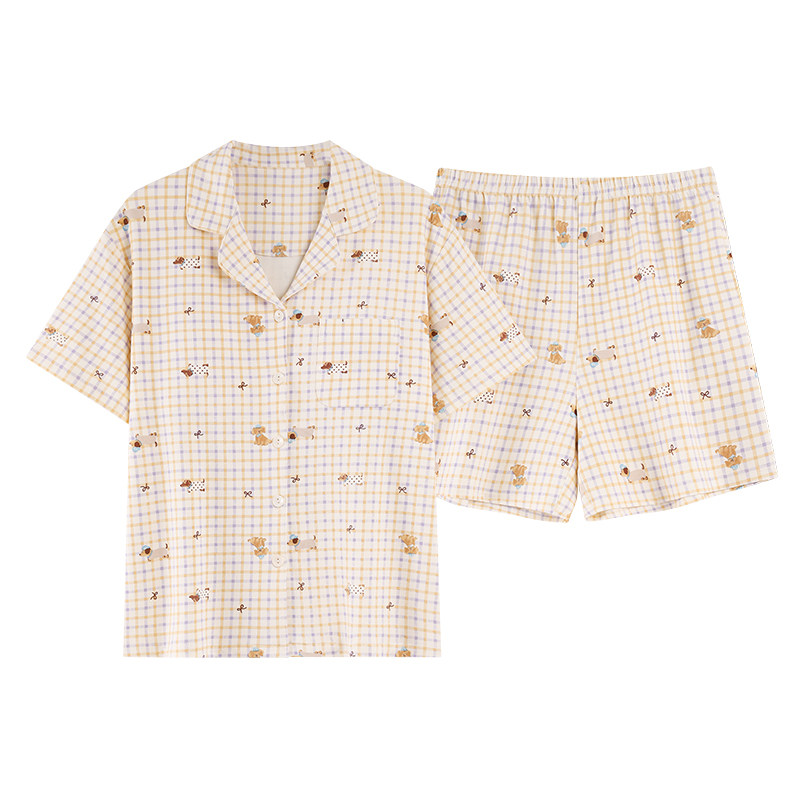 夏季100%纯棉女士睡衣短袖家居服