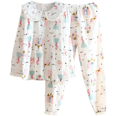 吸汗透气纯棉斜纹布公主风睡衣女