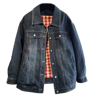 格纹拼接全棉牛仔羽绒服女2025冬季新款休闲白鸭绒内胆中长款外套