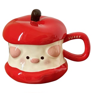 新年可爱苹果核小猪陶瓷喝水杯子女闺蜜本命年生日礼物实用马克杯