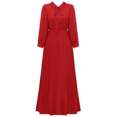 红色雪纺连衣裙长裙女系蝴蝶结春