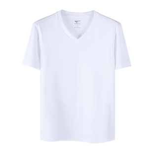 七匹狼男士短袖男款t恤2026新款男生白色宽松透气纯棉半袖v领上衣