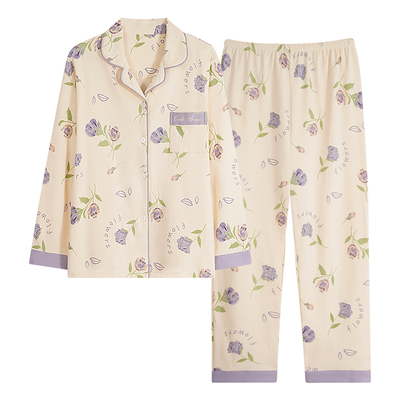 可外穿纯棉开衫长袖长裤家居服女