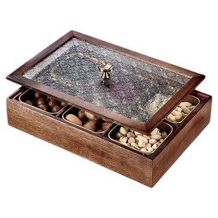 中式实木轻奢干果盘糖果盒坚果收纳盒家用客厅茶几点心零食摆放盘