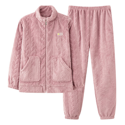 法兰绒睡衣女款冬季加绒加厚大码