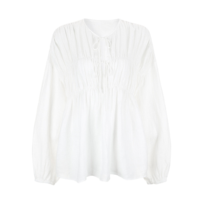 bettychow亚麻褶皱上衣2色