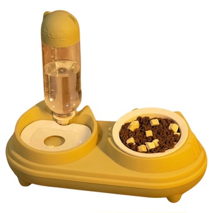 猫碗陶瓷双碗防打翻猫咪食盆狗碗自动饮水宠物碗不锈钢饭盆喝水