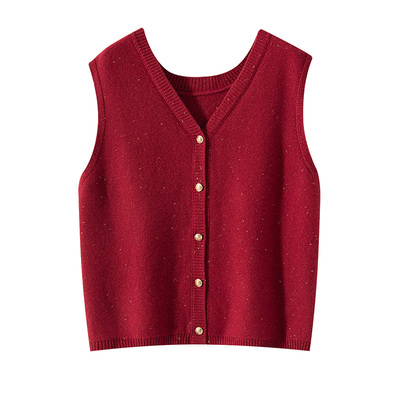 山羊绒前后两穿马甲开衫女V领单排扣针织毛衣慵懒风通勤百搭