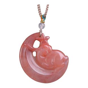 天然金丝玉桃花酿玉兔吊坠前途无量女生时尚百搭小众项链玉佩礼物