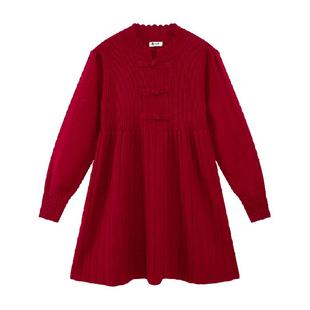 左西女童红色毛衣裙拜年服连衣裙子儿童秋冬2025新款冬季新中式潮