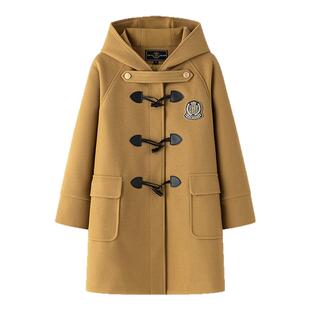 东京岁时记jk大衣学院风冬款驼色毛呢外套连帽牛角扣夹棉大衣长款