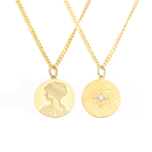 双面女神 18K金钻石吊坠维纳斯黄金金币实心圆牌项链镶嵌古币珠宝