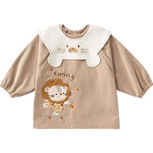 贝肽斯灯芯绒防水罩衣男女宝宝吃饭围兜幼儿园儿童围裙冬天反穿衣