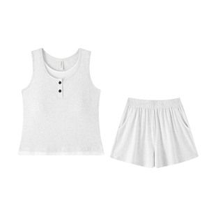 莫代尔棉睡衣女款2026新款背心夏季短裤带胸垫秋春无袖家居服套装