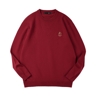 海澜之家贺岁红色毛衣男士2026冬季新款圆领马年针织衫羊毛衫男