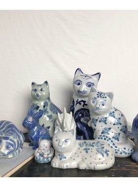 复古老货釉下彩慵懒的猫咪陶瓷猫摆件中式软装饰品摆件民宿茶室