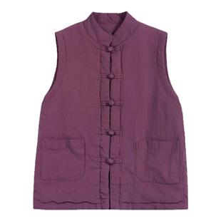 26春苎麻复古盘扣新中式棉马甲坎肩中式绗缝夹棉古风叠穿马甲女