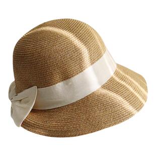 防晒升级优雅蝴蝶结法式草编帽女夏季旅游遮阳草帽可折叠太阳帽