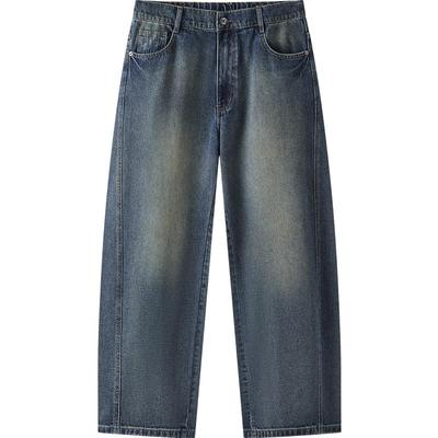 森马弯刀裤复古宽松弧形牛仔裤男