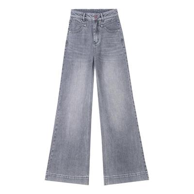 高级灰复古美式阔腿牛仔裤女流行