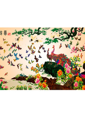 中堂画百鸟朝凤壁画客厅墙画