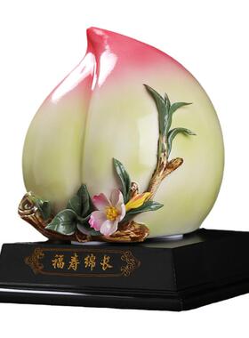 素茗陶瓷寿桃摆件祝寿礼品