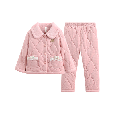 芬腾珊瑚绒夹棉三层加厚亲子睡衣