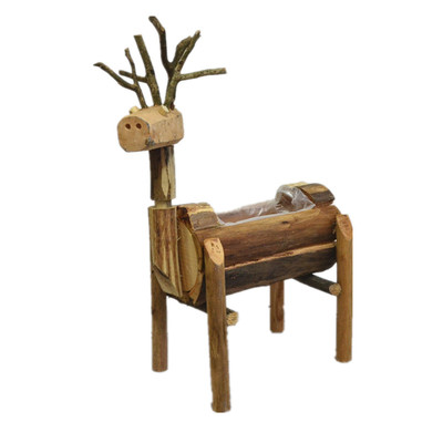 实木小鹿户外花园幼儿园花盆摆件