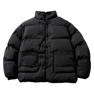 马切达国潮中式盘扣立领棉衣男款宽松加厚棉袄青年潮流黑色外套