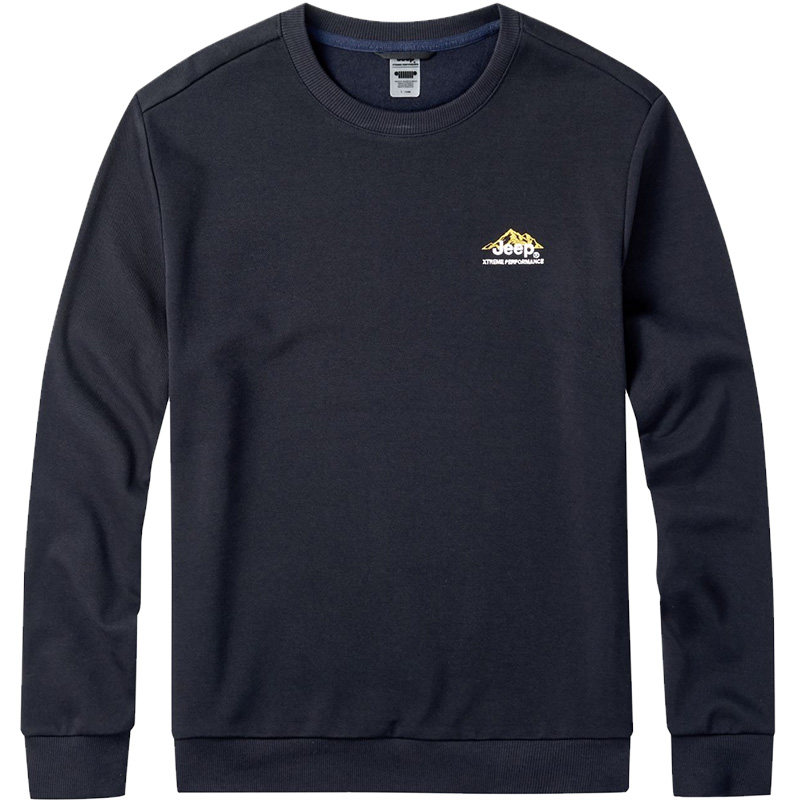 Jeep吉普圆领卫衣秋款加绒外穿T恤男士运动男装时尚雪山长袖上衣